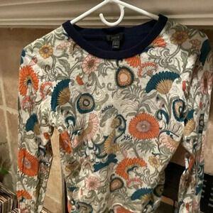 J.Crew VTG Paisley Floral Merino Wool Contrast back Long Sleeve Crew neck Size L